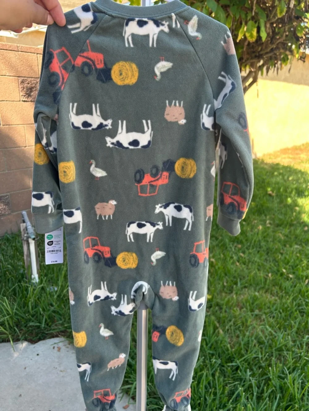 Carter's Dark Green Farm Animal & Tractor Fleece Footed Pajamas